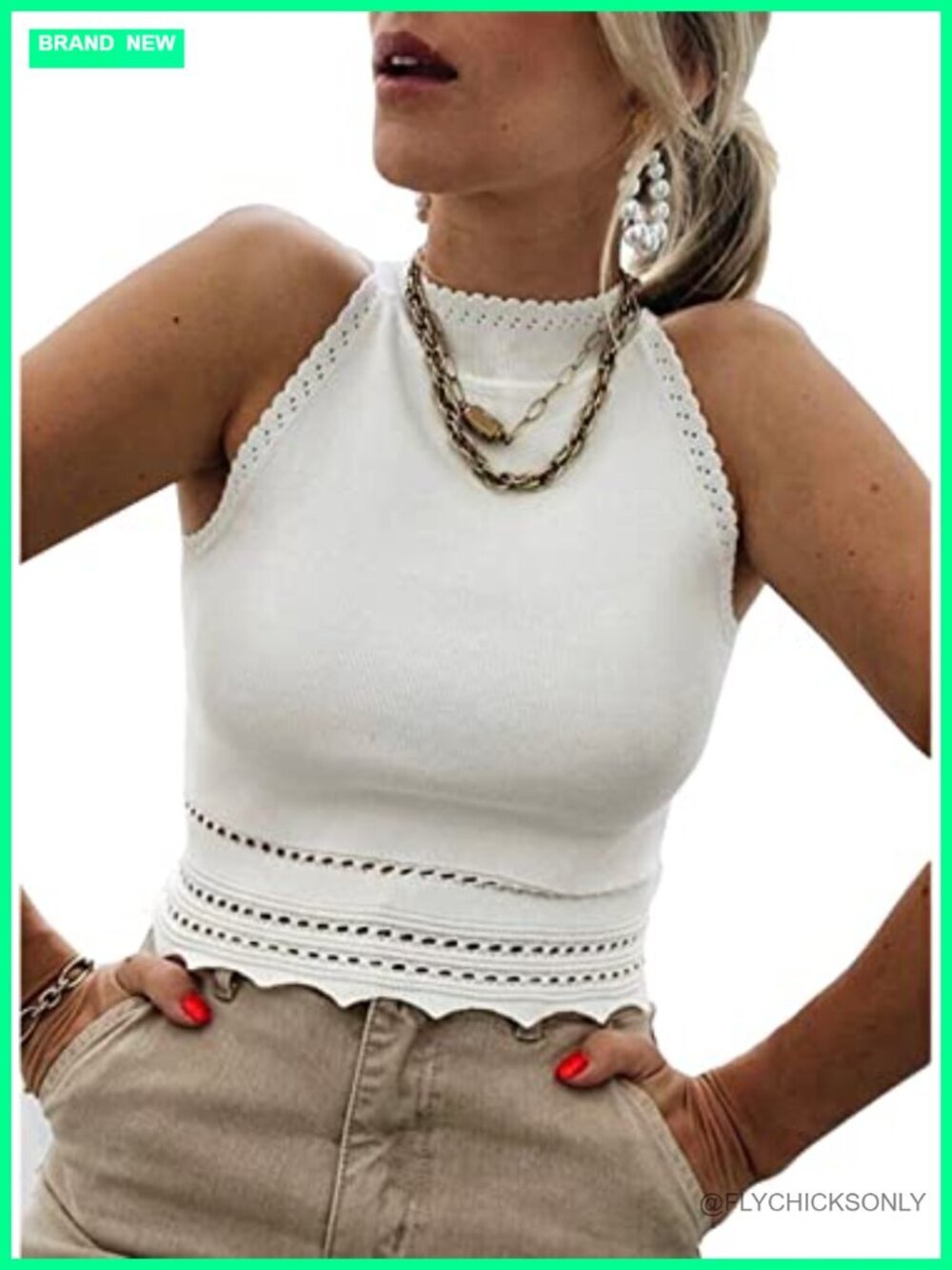 Ribbed Knit High Neck Racerback Crop Tank Top Sleeveless Slim Fit Cami